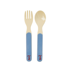 Kids Melamine Spoon & Fork Set Blue Sailor Stripe by Rice DK